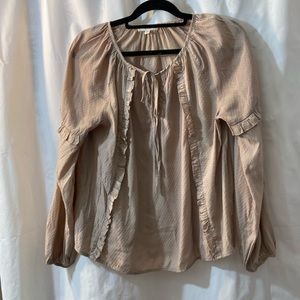 Mine Clip-dot smocked-neck top blouse size medium